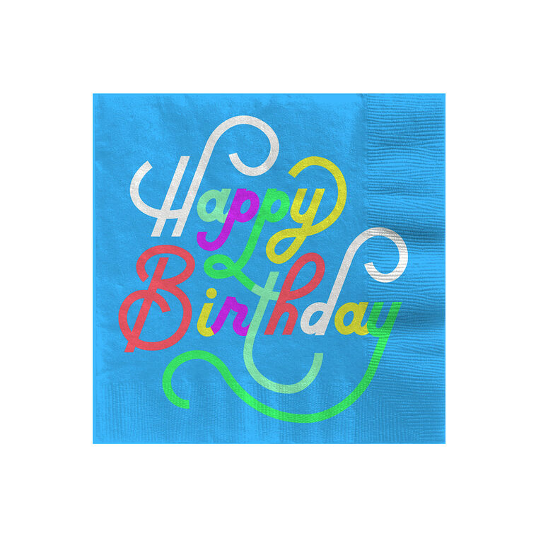 "Happy Birthday" on Blue Cocktail Napkins, Pack of 16