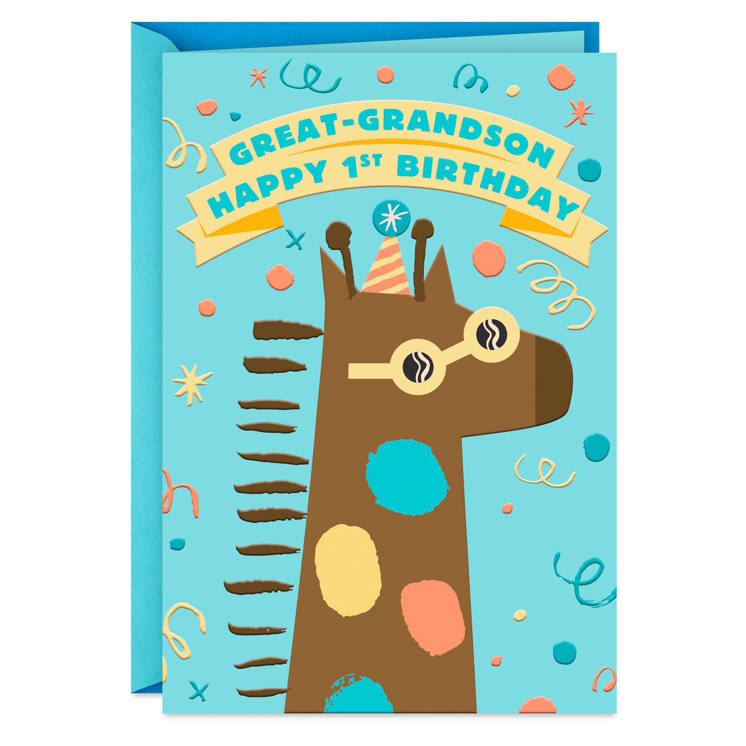 Cute Giraffe 1st Birthday Card for Great-Grandson
