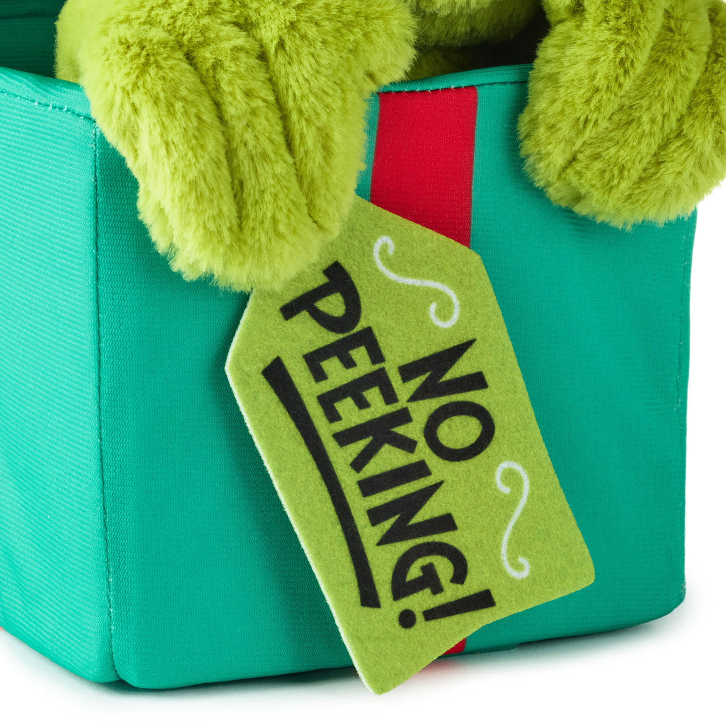 No Peeking Plush Grinch in Present upclose detail image number 5
