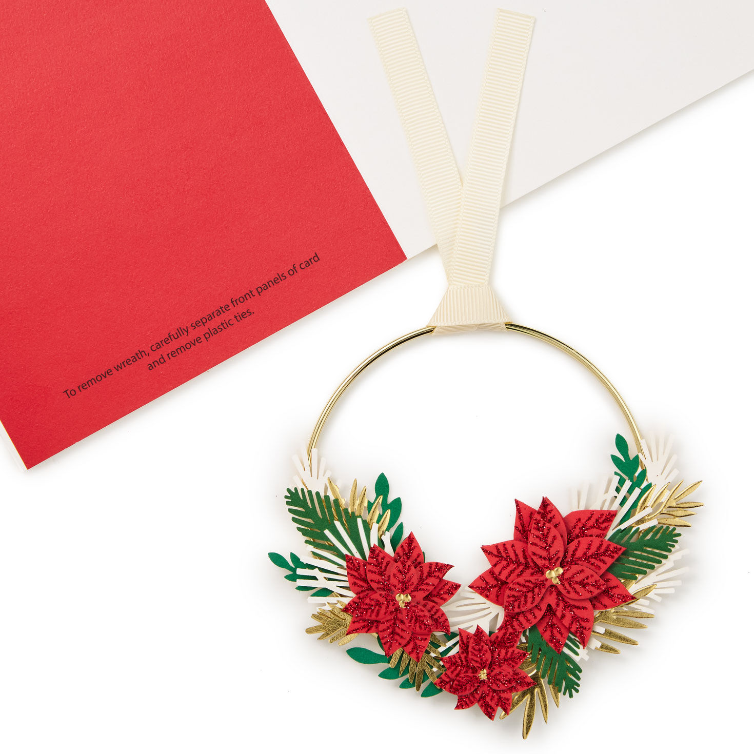 Merry Christmas Poinsettias Christmas Card With Hoop Wreath attachment detail image number 5