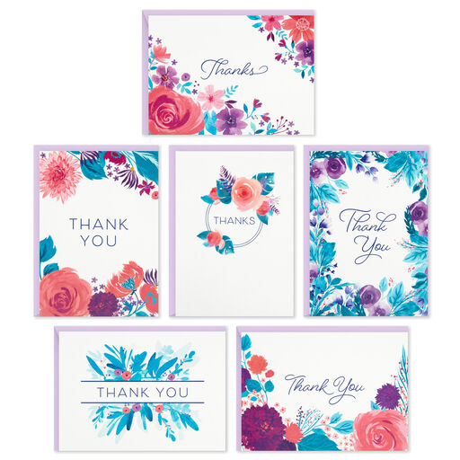 Colorful Floral Assorted Blank Thank-You Notes, Box of 48, 