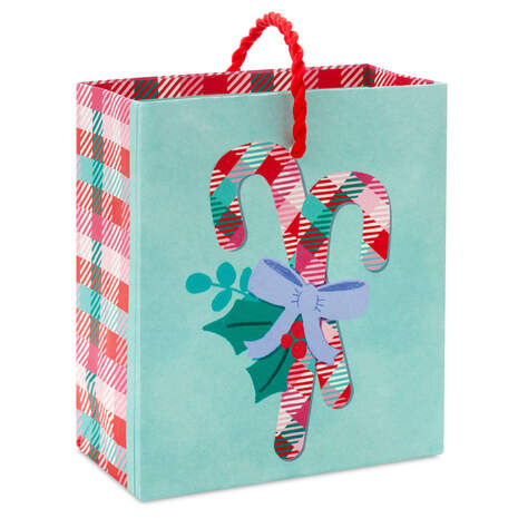 Plaid Candy Canes Christmas Gift Card Holder Mini Bag Front