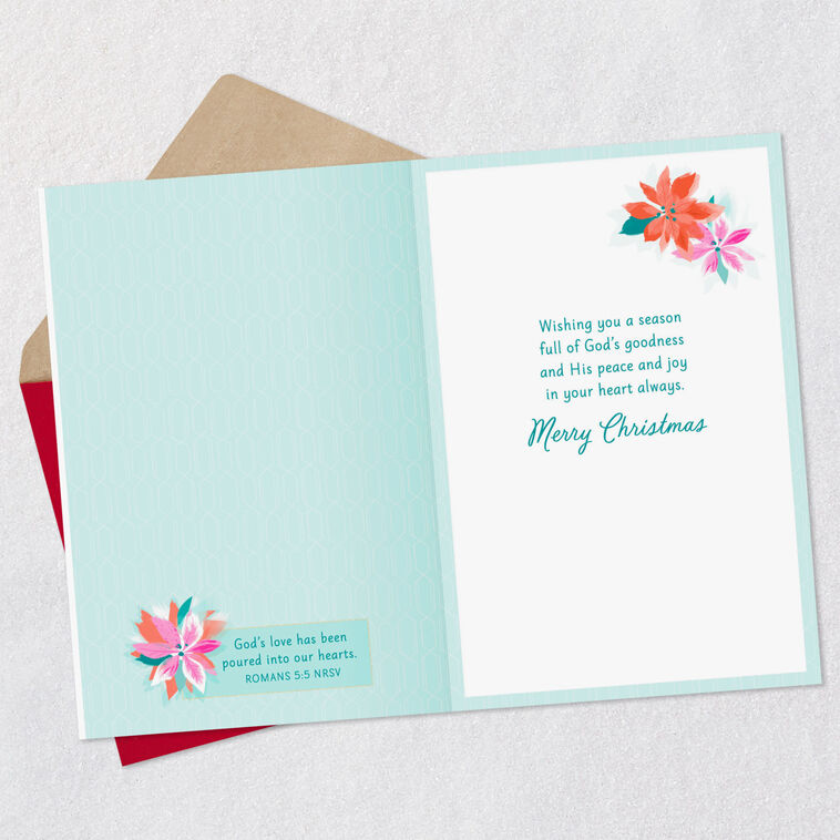 Poinsettias Religious Christmas Card for Aunt Open card with envelope image number 4