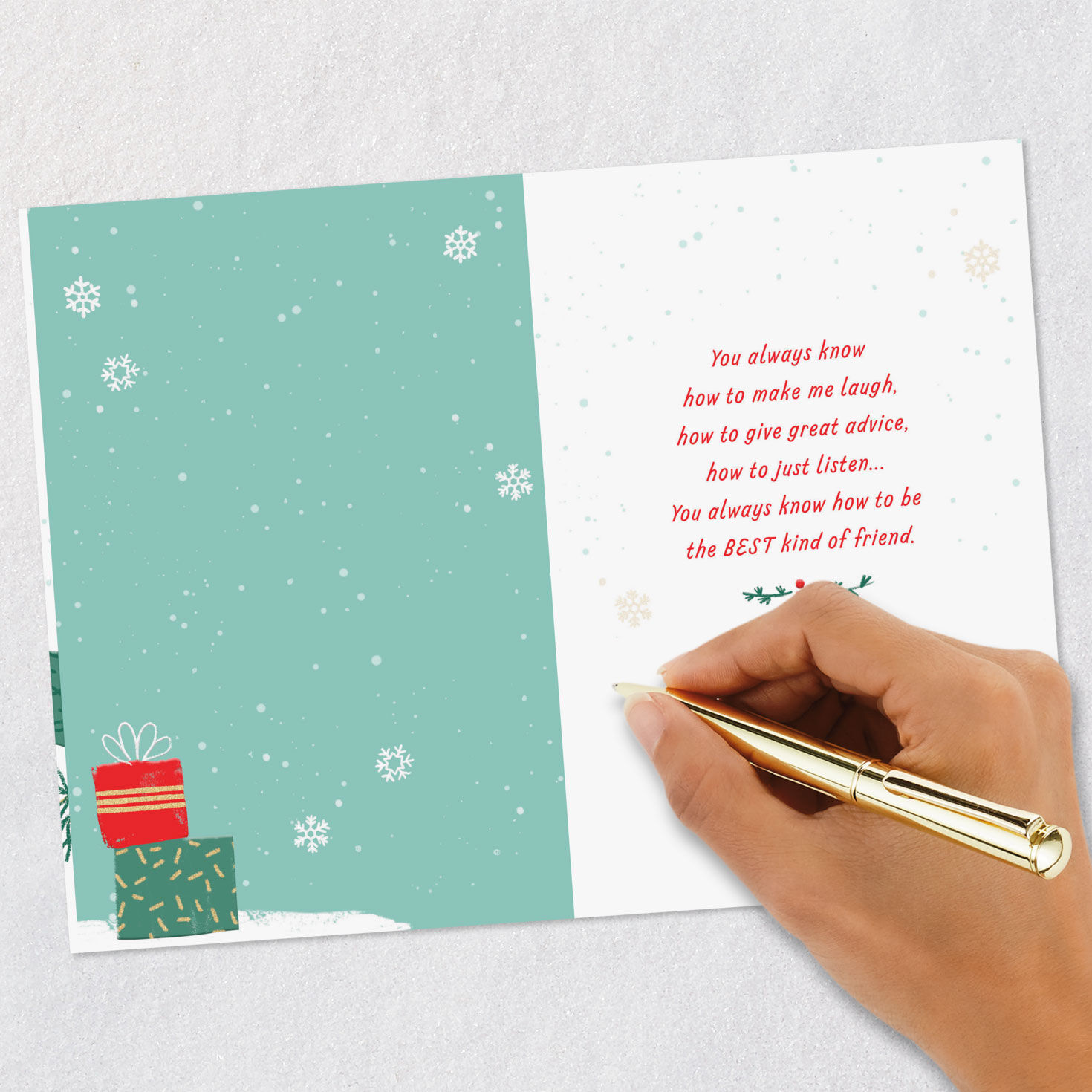 Mittens Holding Cocoa Christmas Card for Friend Signing card image number 6