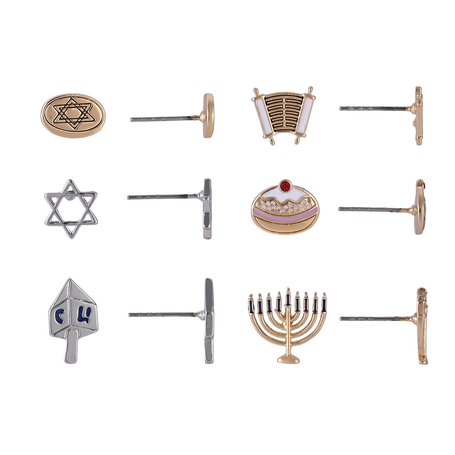 6-pair Hanukkah Earring Set front and side image number 2