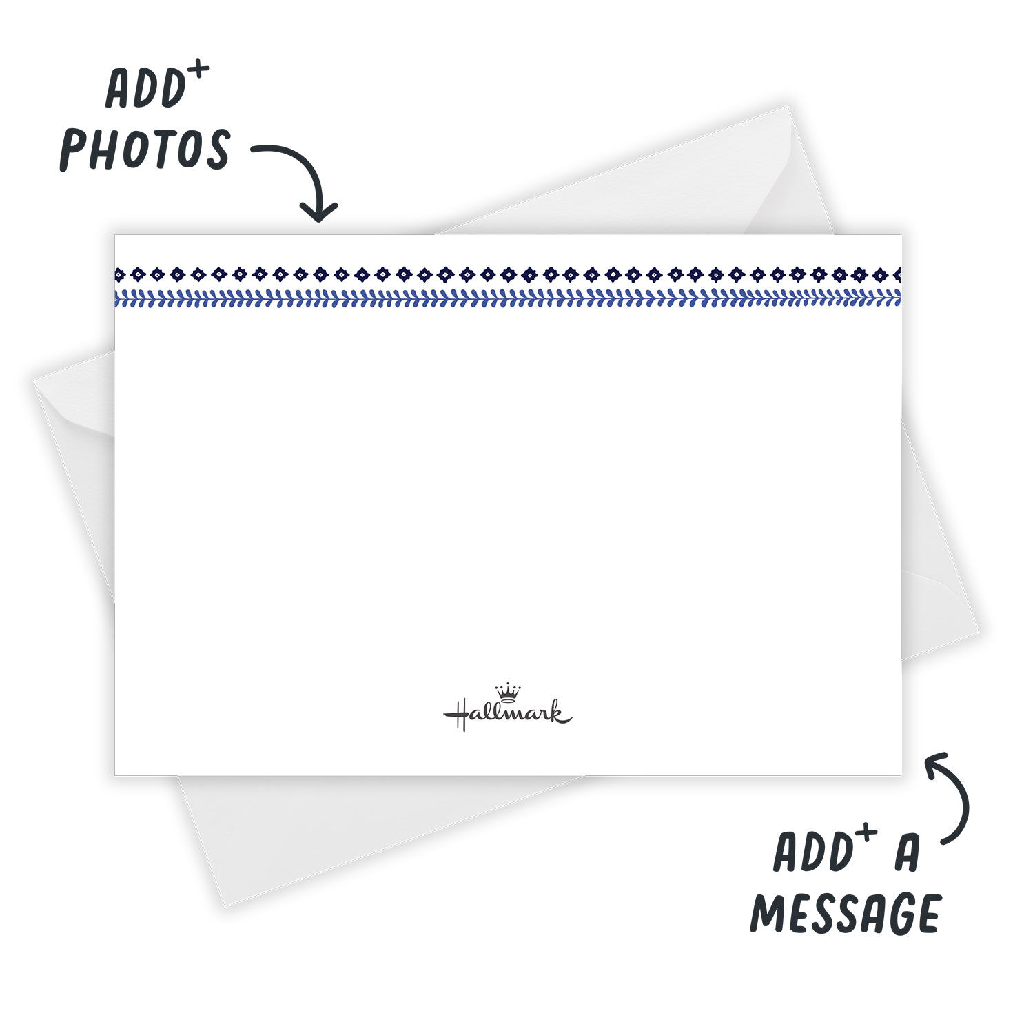 Blue Pattern Borders Personalized Wedding Thank You Card back with Envelope indicating personalization image number 3