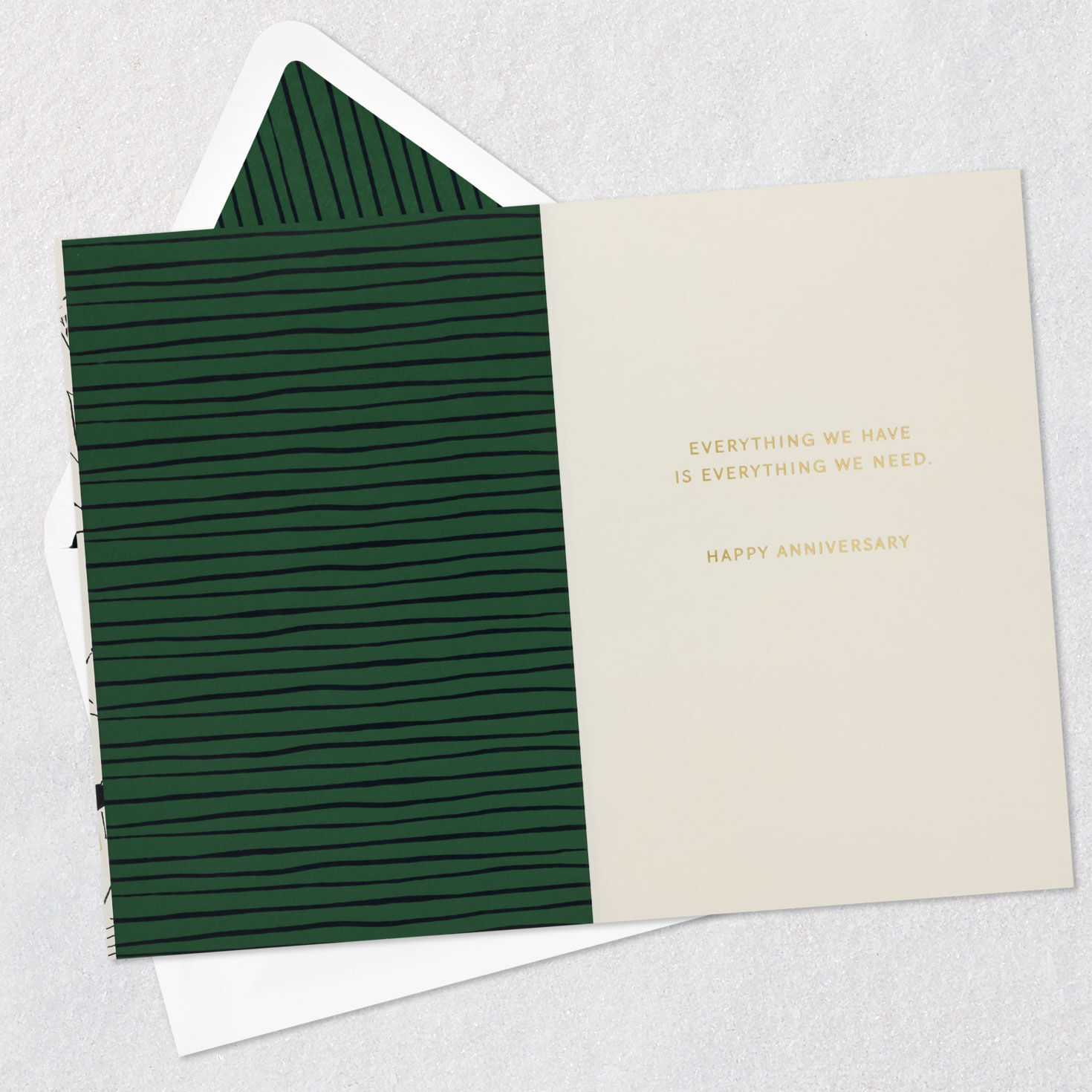 Hunter Green and Gold Leaves Anniversary Card Open card with envelope image number 3