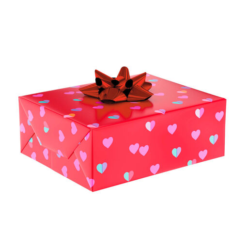 Multicolor Hearts on Red Wrapping Paper, 20 sq. ft., 
