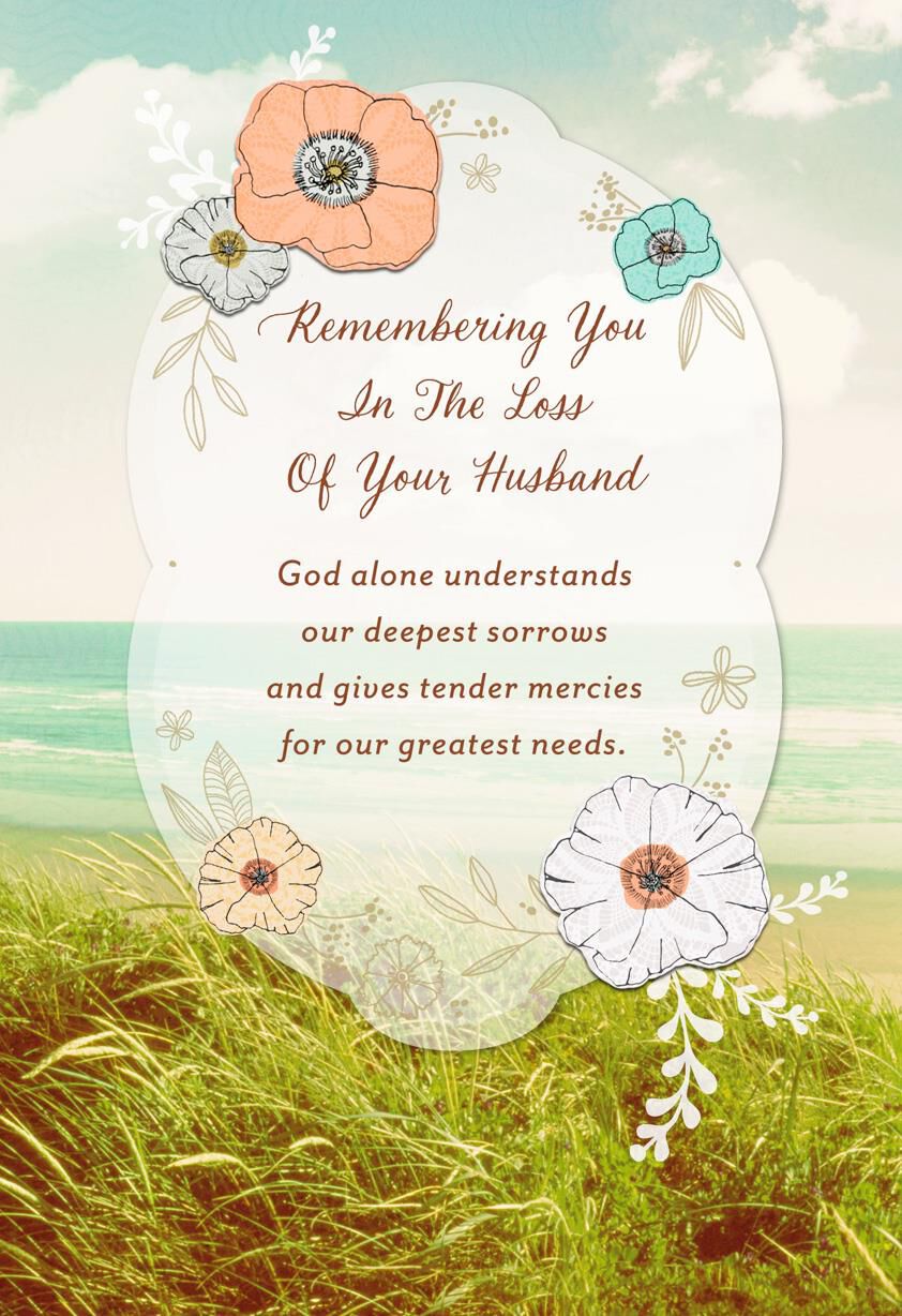 Seashore With Flowers Religious Sympathy Card for Loss of Husband
