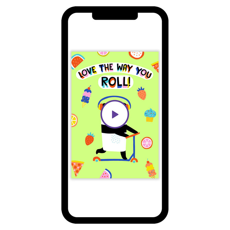 Panda on Scooter With Food Icons Personalized Card phone with card front image number 1