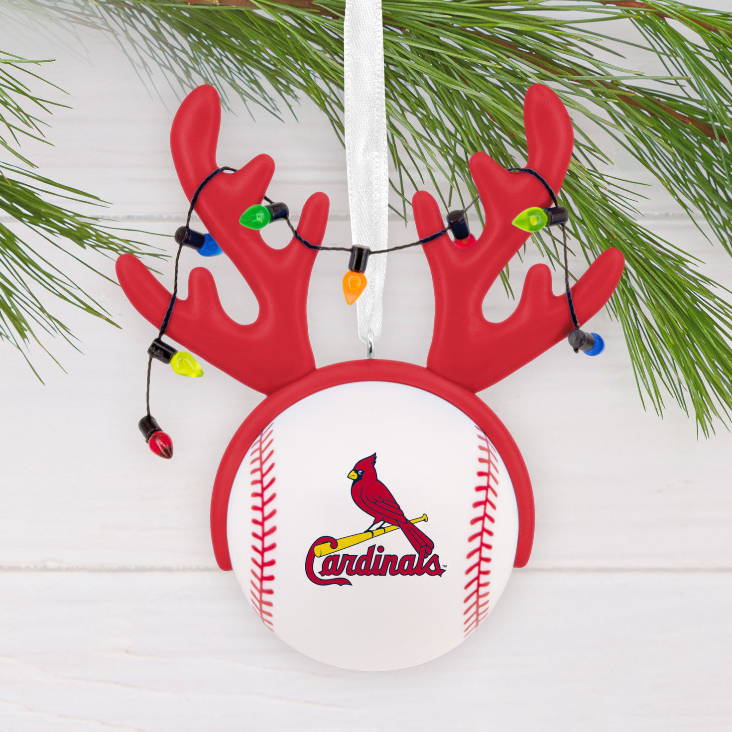 Cardinals Reindeer Baseball Christmas Ornament hanging on tree image number 2