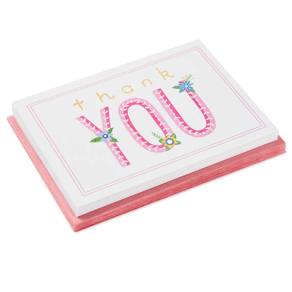 Pink Lettering Blank Thank-You Notes, Pack of 10