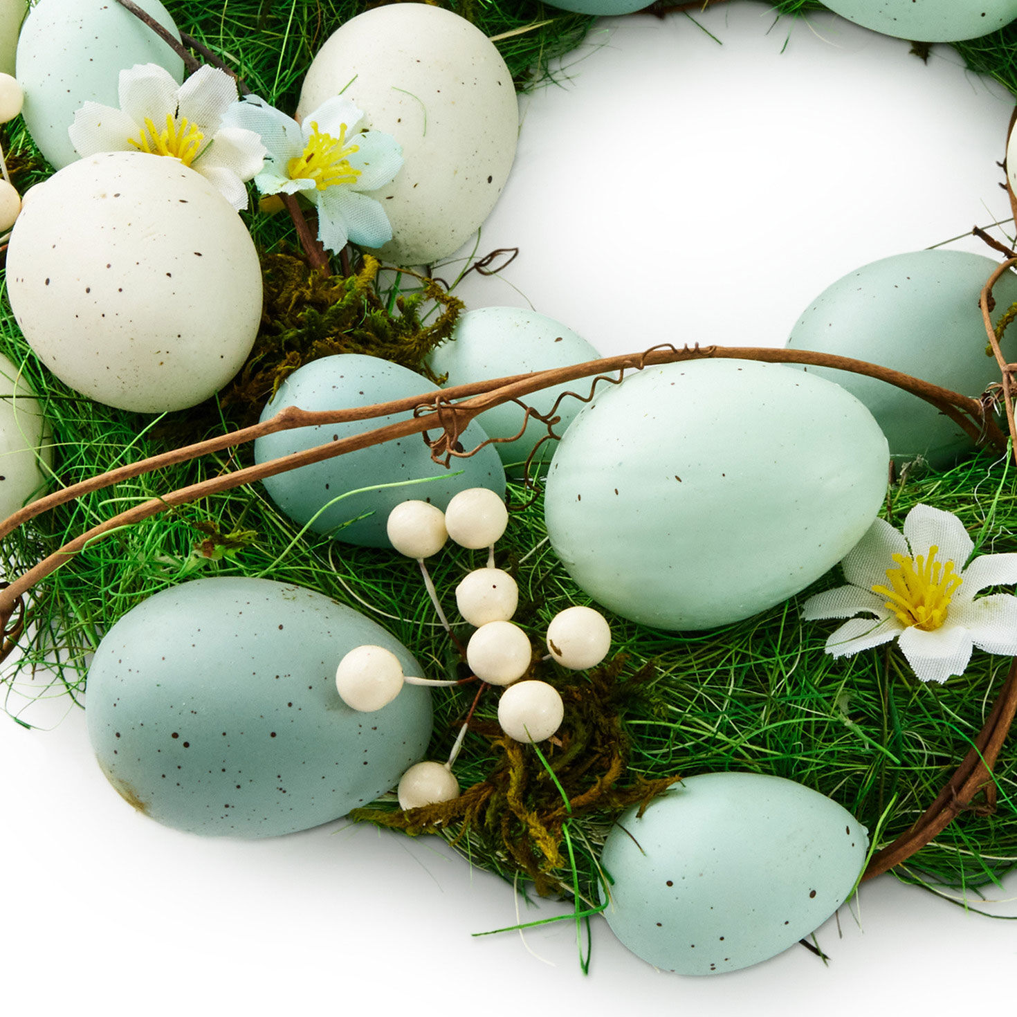 Blue Eggs and Flowers Easter Wreath upclose view image number 5