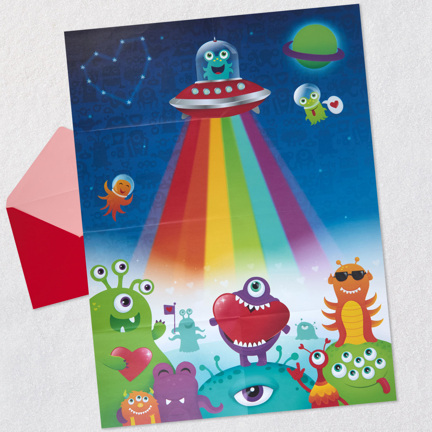 Grandson Valentine With Alien Stickers and Coloring Activity Open card with envelope image number 6