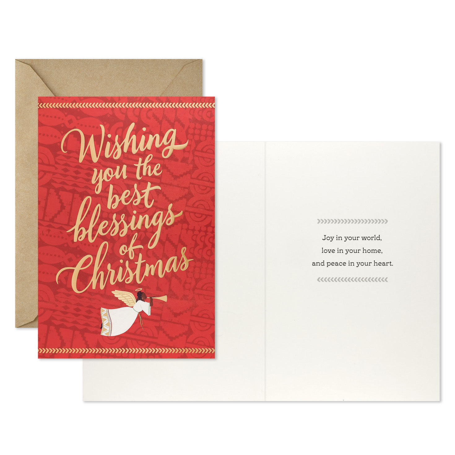 Angel on Red Mahogany Boxed Christmas Cards Card Front with Sentiment image number 3
