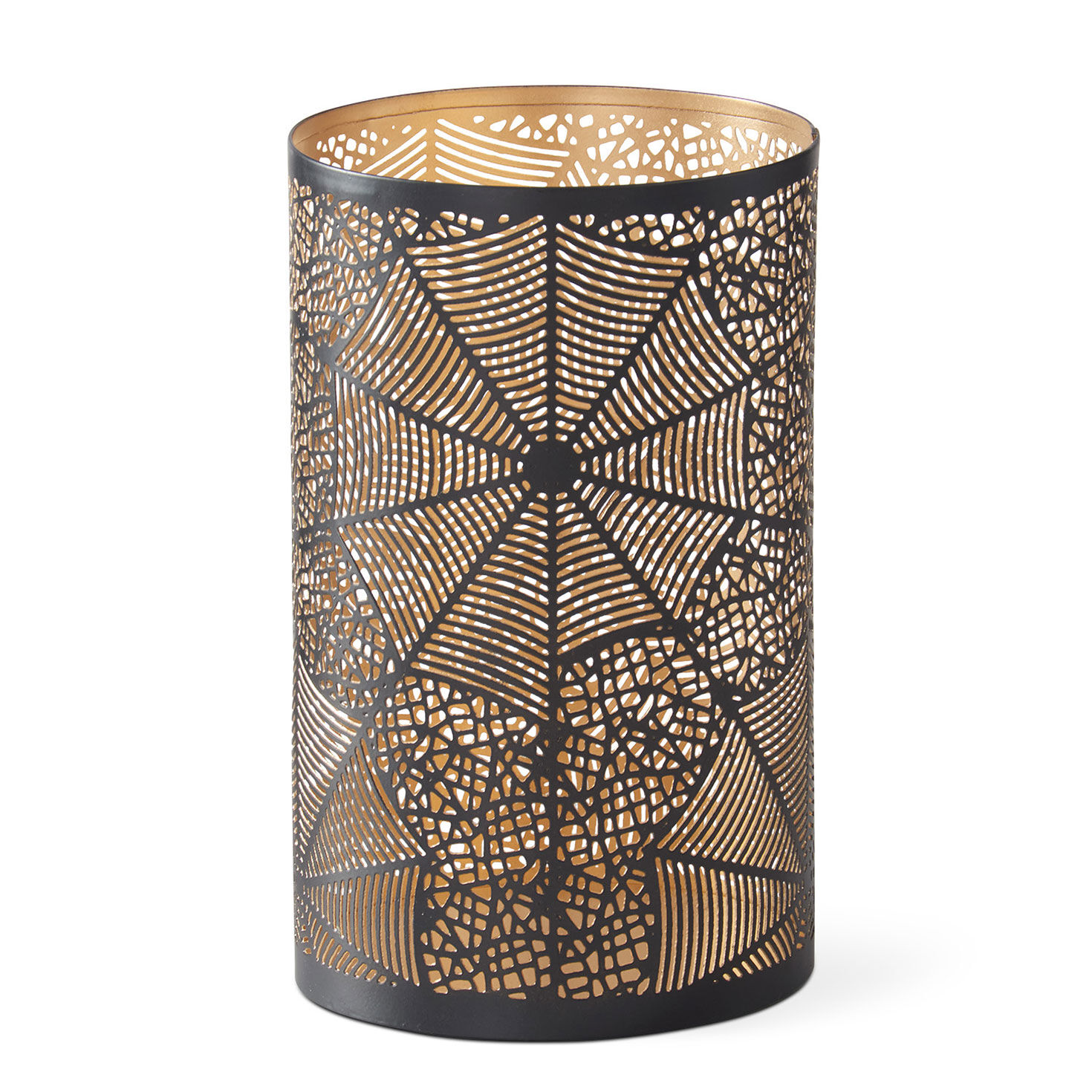 K&K Interiors Large Black Metal Spiderwebs Candle Holder, 7.75"