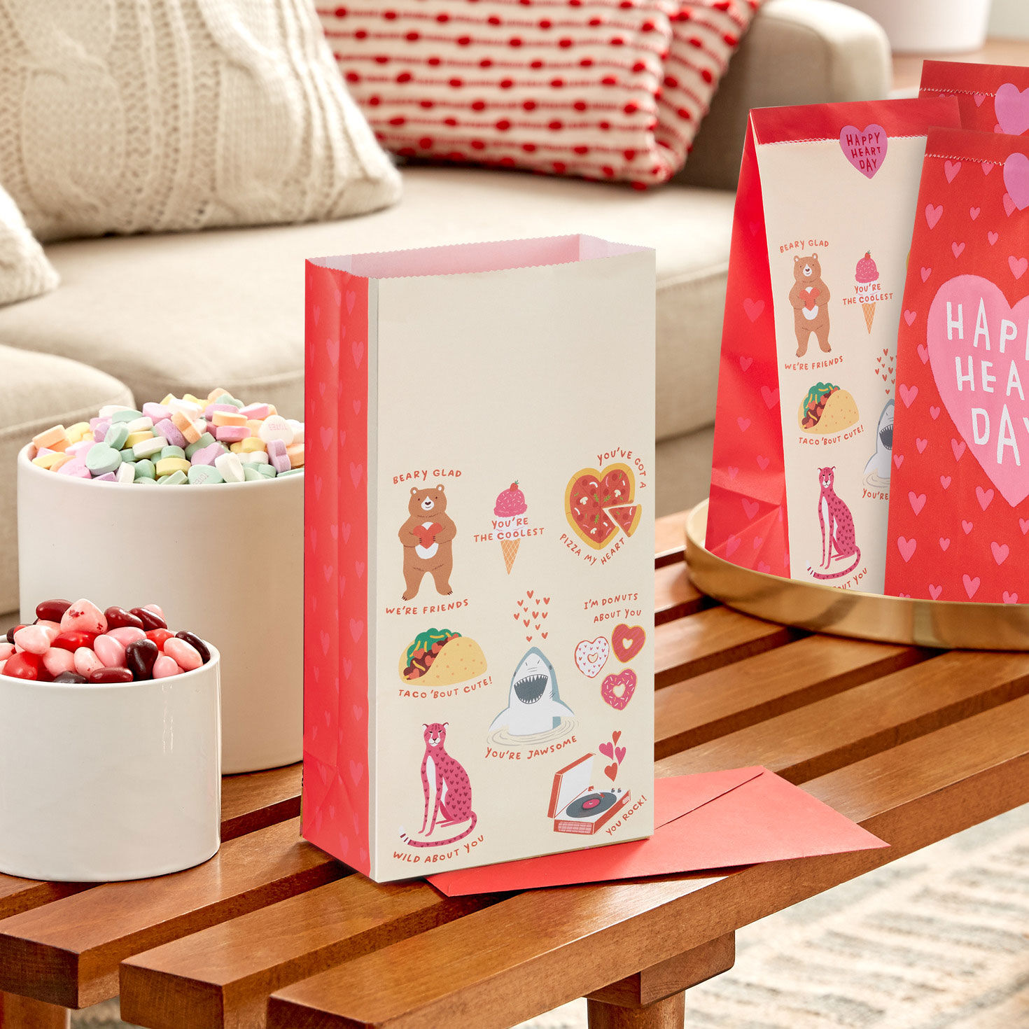 Happy Heart Day Paper Treat Sacks With Stickers in use image number 2