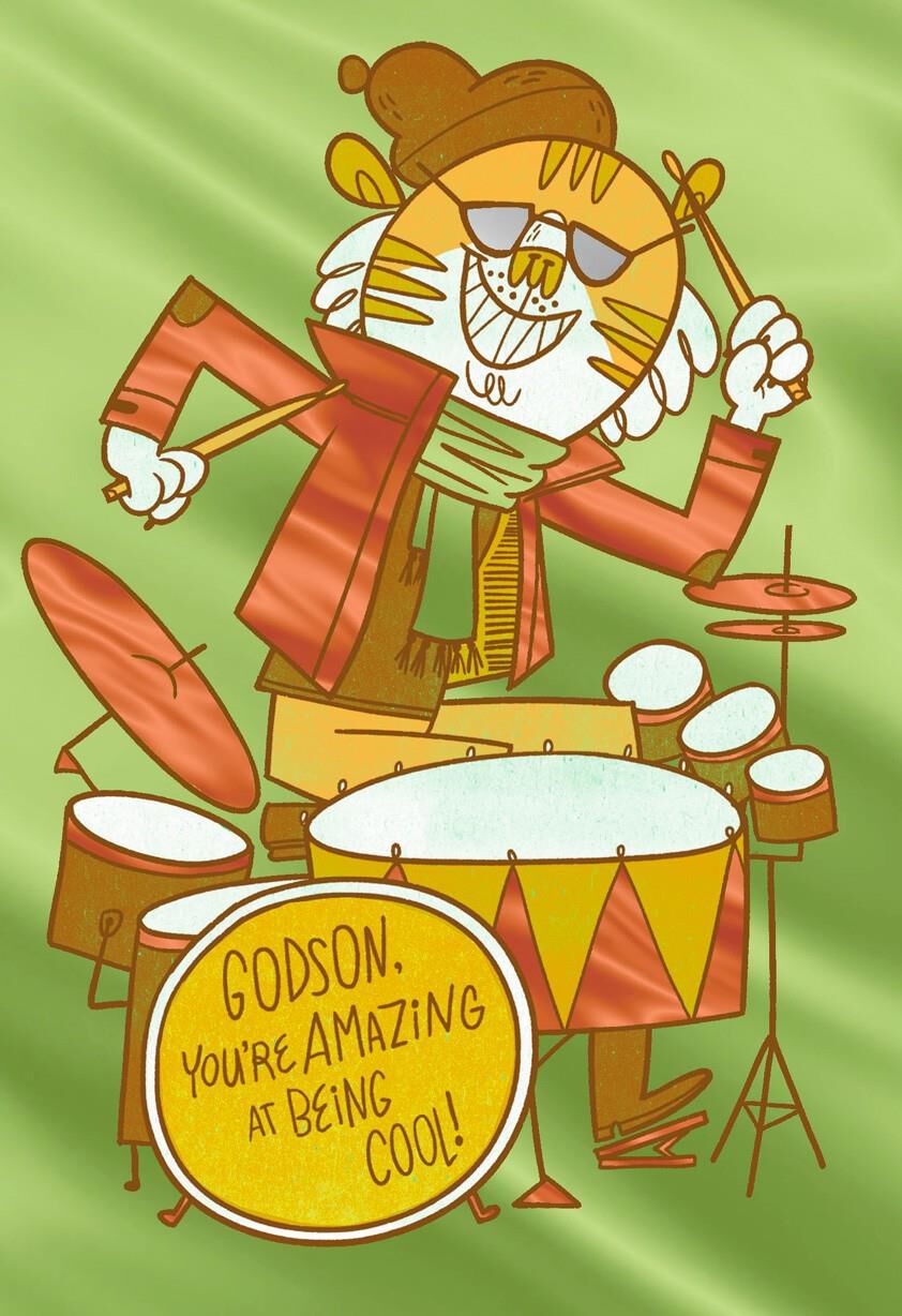 Tiger Playing Drums Birthday Card for Godson
