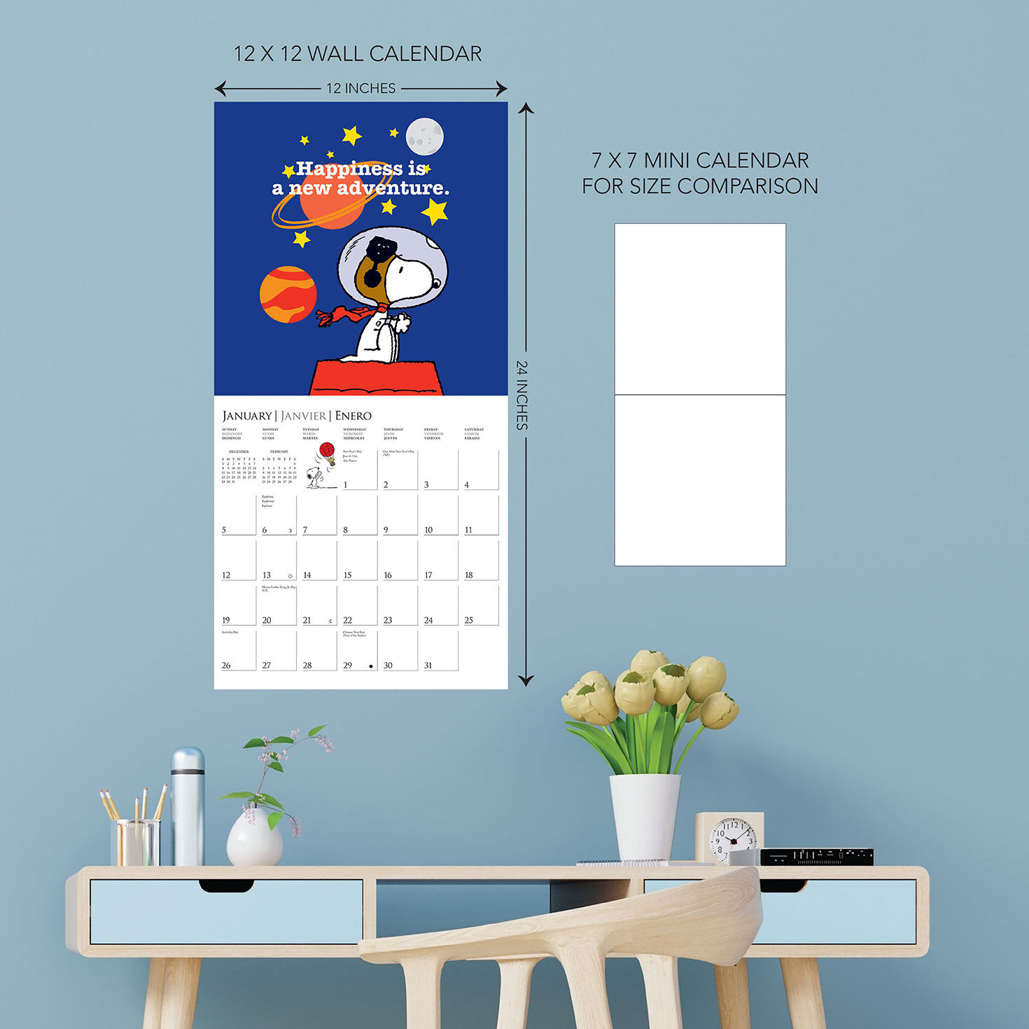 Graphique Peanuts Happiness Is... 2025 Wall Calendar With 120 Stickers