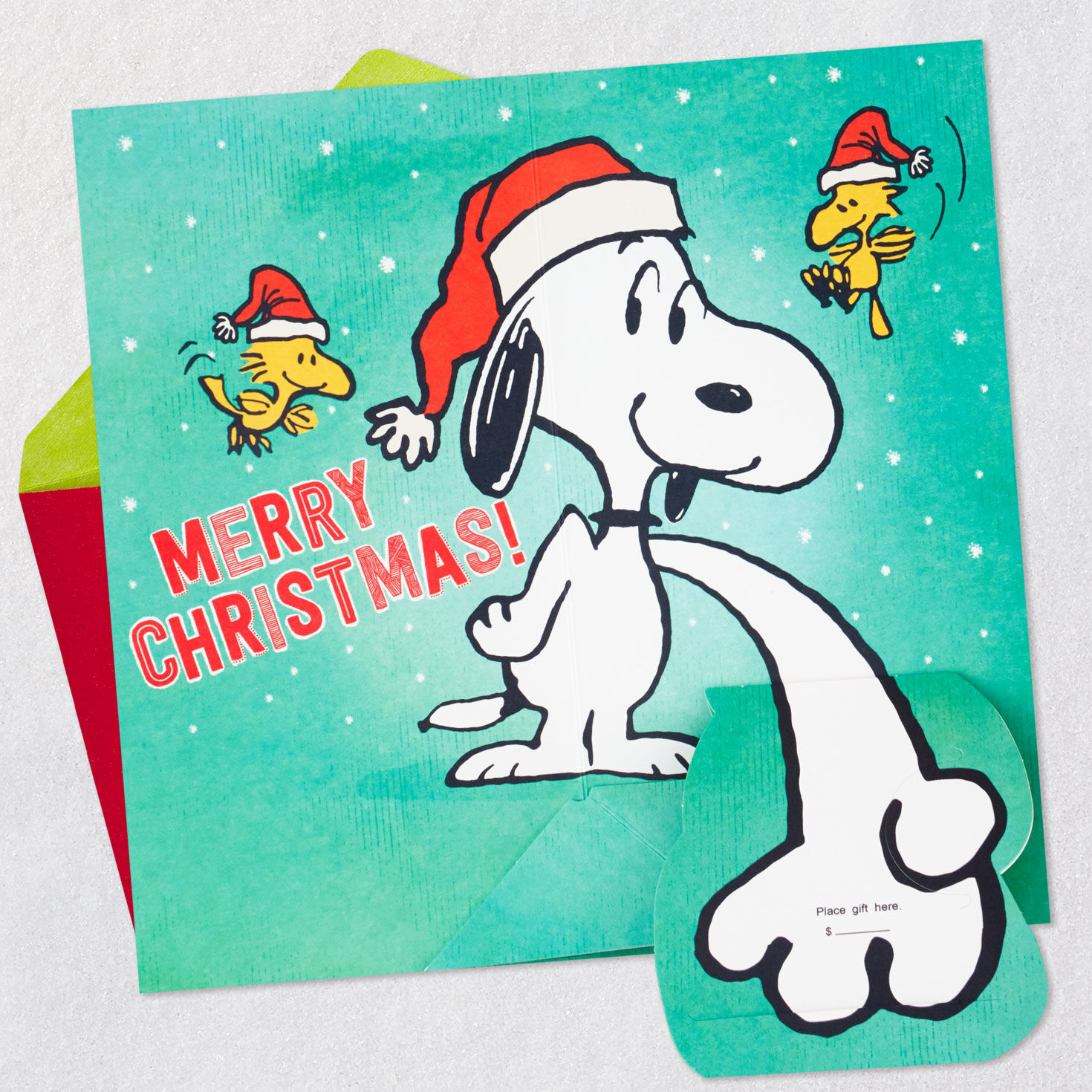Snoopy and Woodstock Holiday Gift Card Holder Open Card with Envelope image number 2