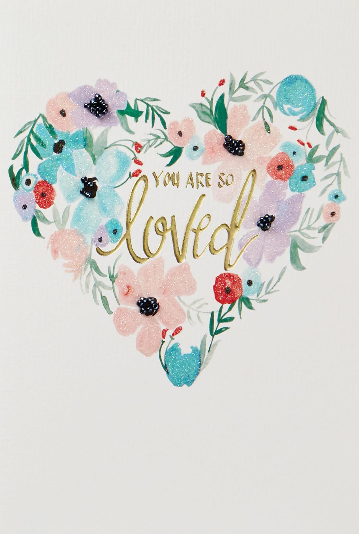 So Loved Heart-Shaped Flower Wreath Blank Card