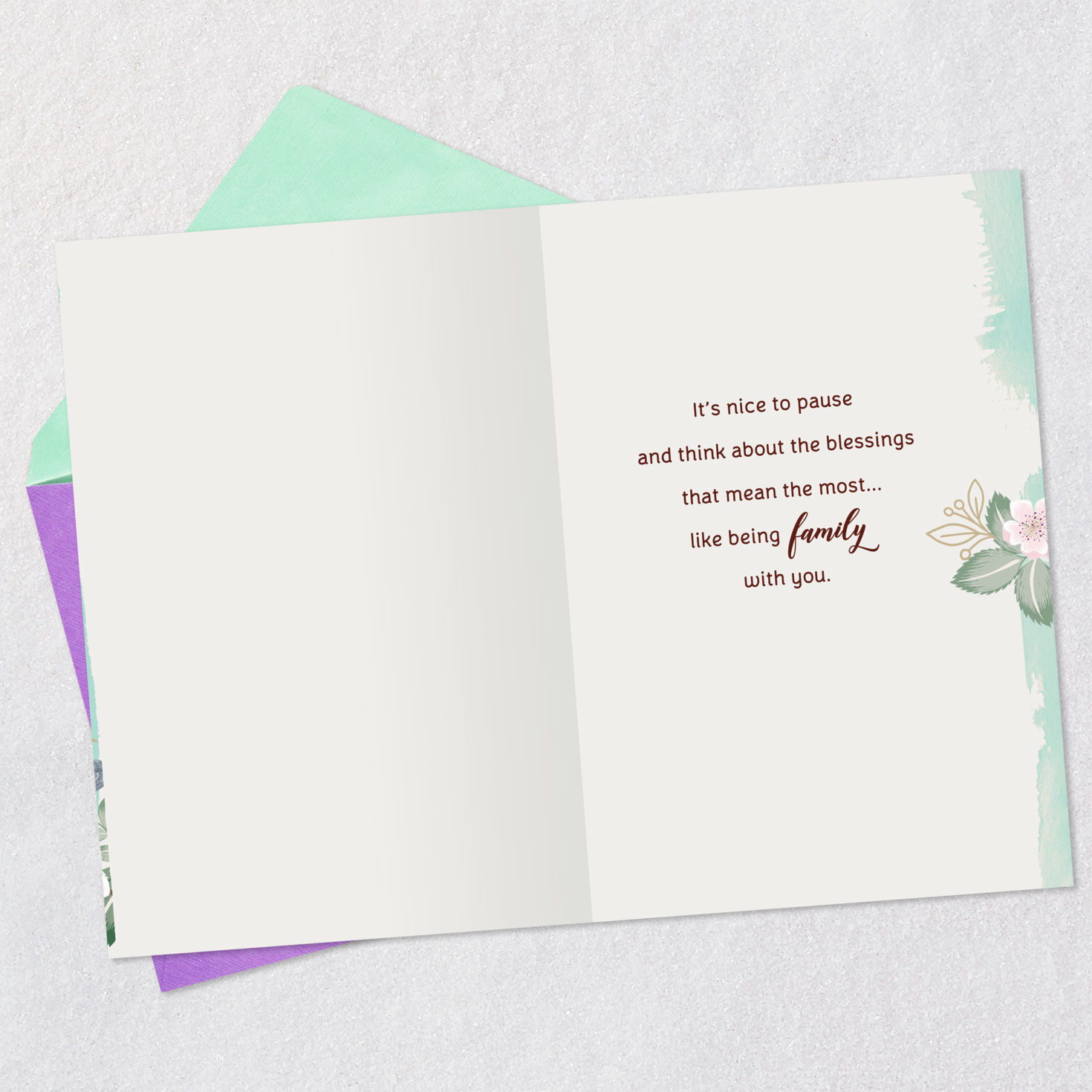 Painted Birds and Berries on Mint Green Easter Card Open card with envelope image number 3