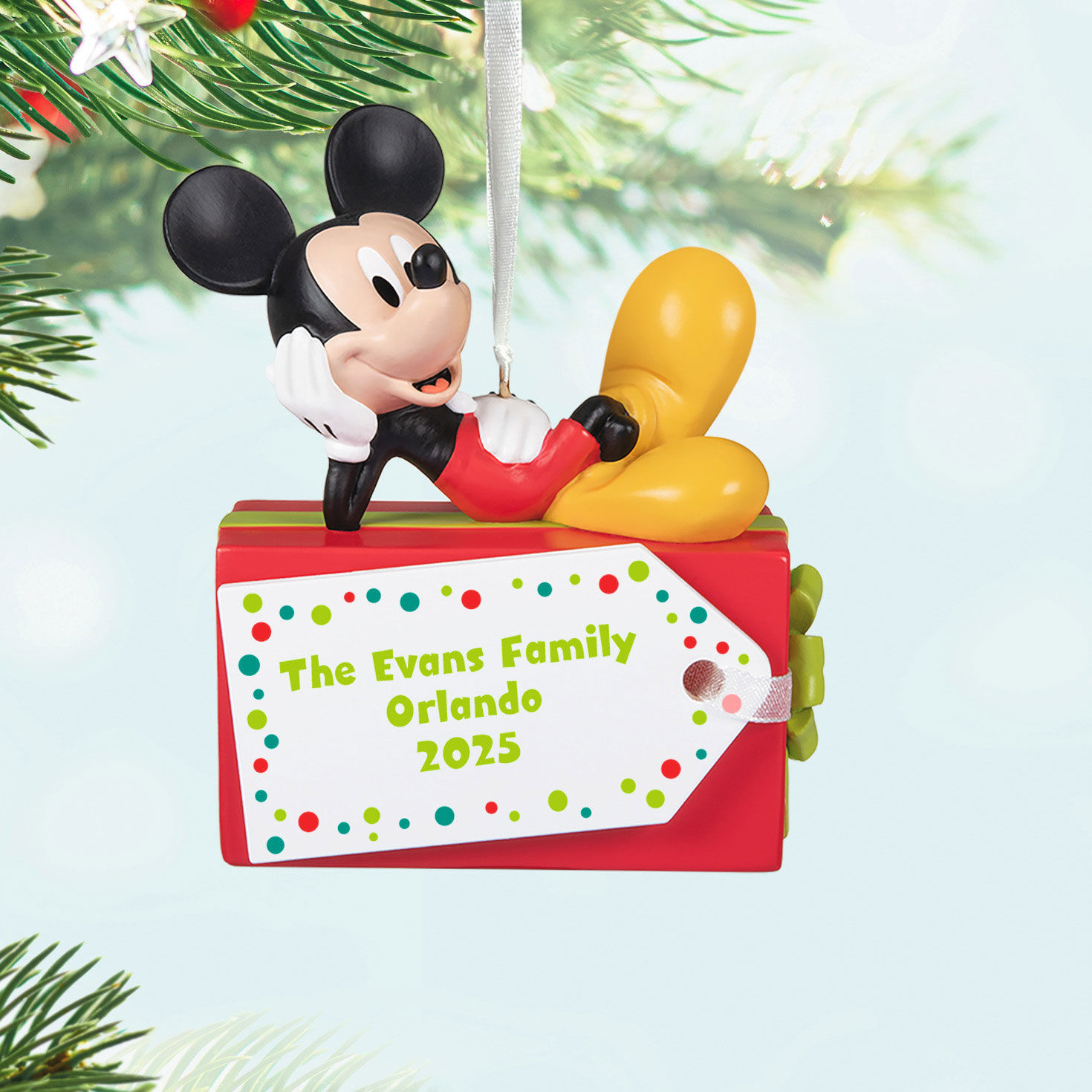 Disney Mickey Mouse Christmas Present Personalized Ornament, Custom Text, , large image number 2