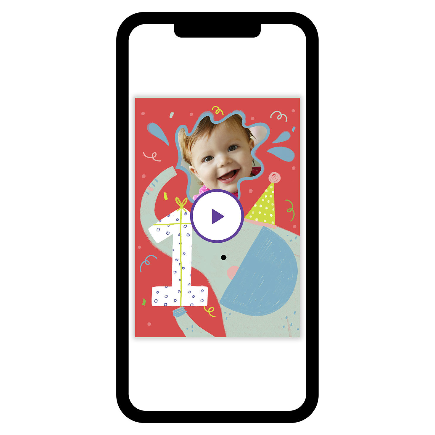 Festive Elephant First Birthday eCard