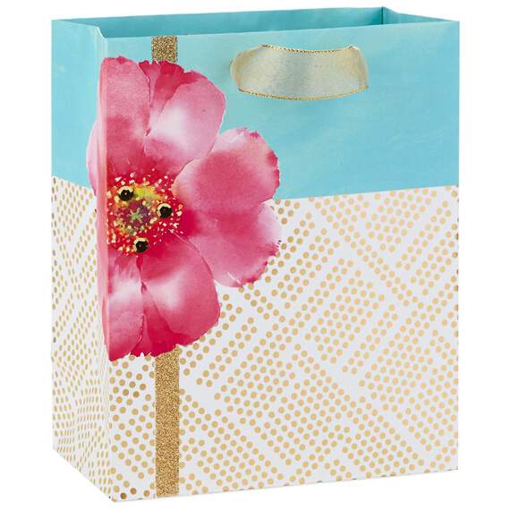 Pink Flower With Gold Geometric Dots Medium Gift Bag, 9.5", , large image number 1