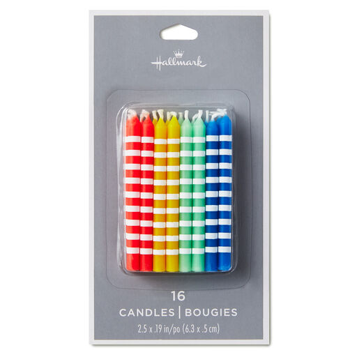 Colorful Striped Birthday Candles, Set of 16, Multi Stripe