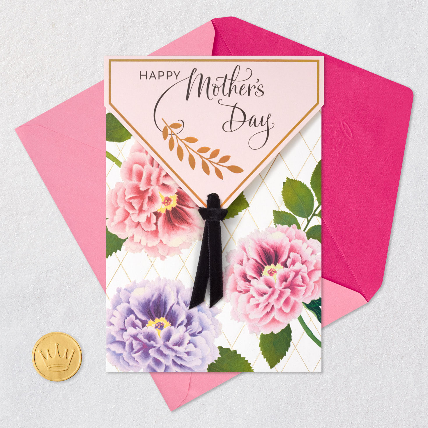 Pink and Purple Flowers Mother's Day Card Card Front with Envelope and Gold Seal image number 6