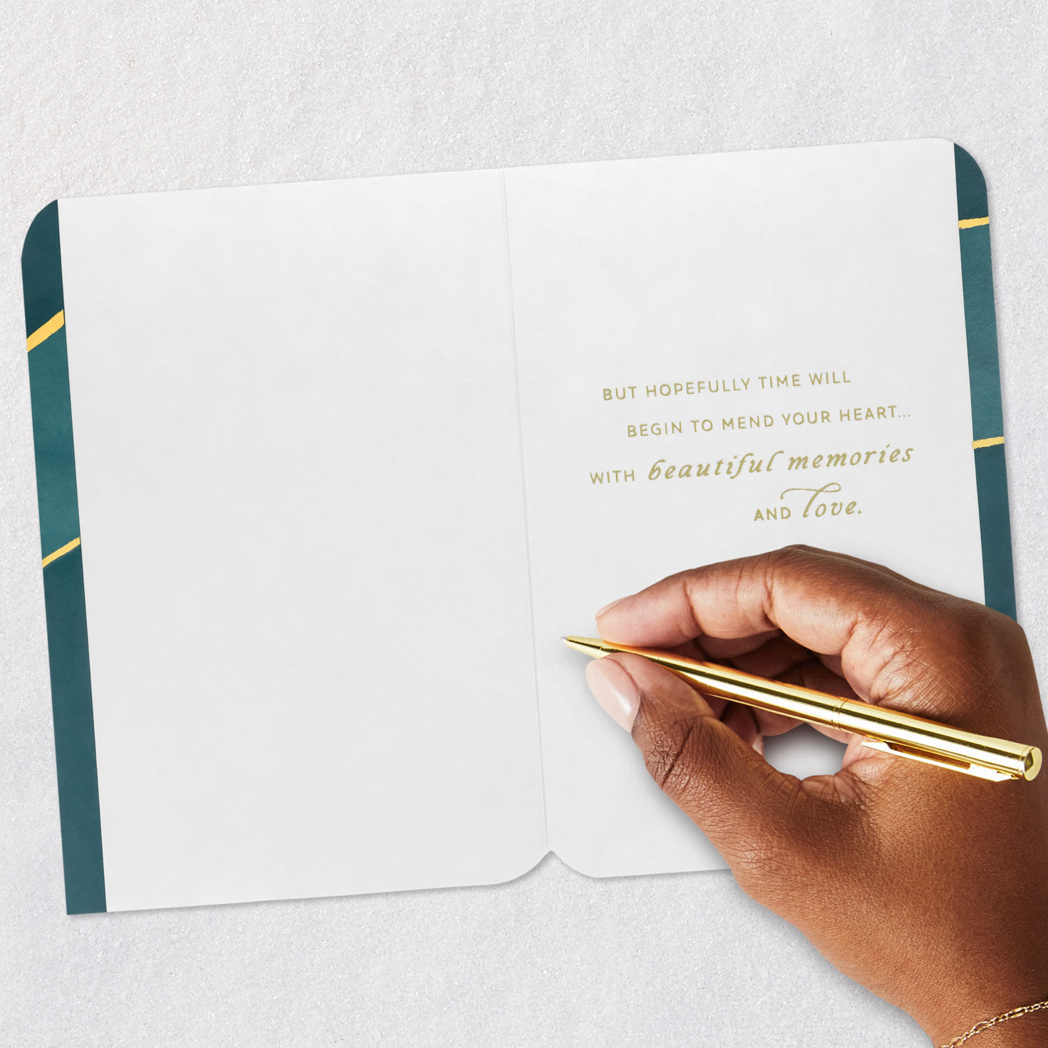 Teal and Gold Abstract Sympathy Card for Loss of Man Signing card image number 6
