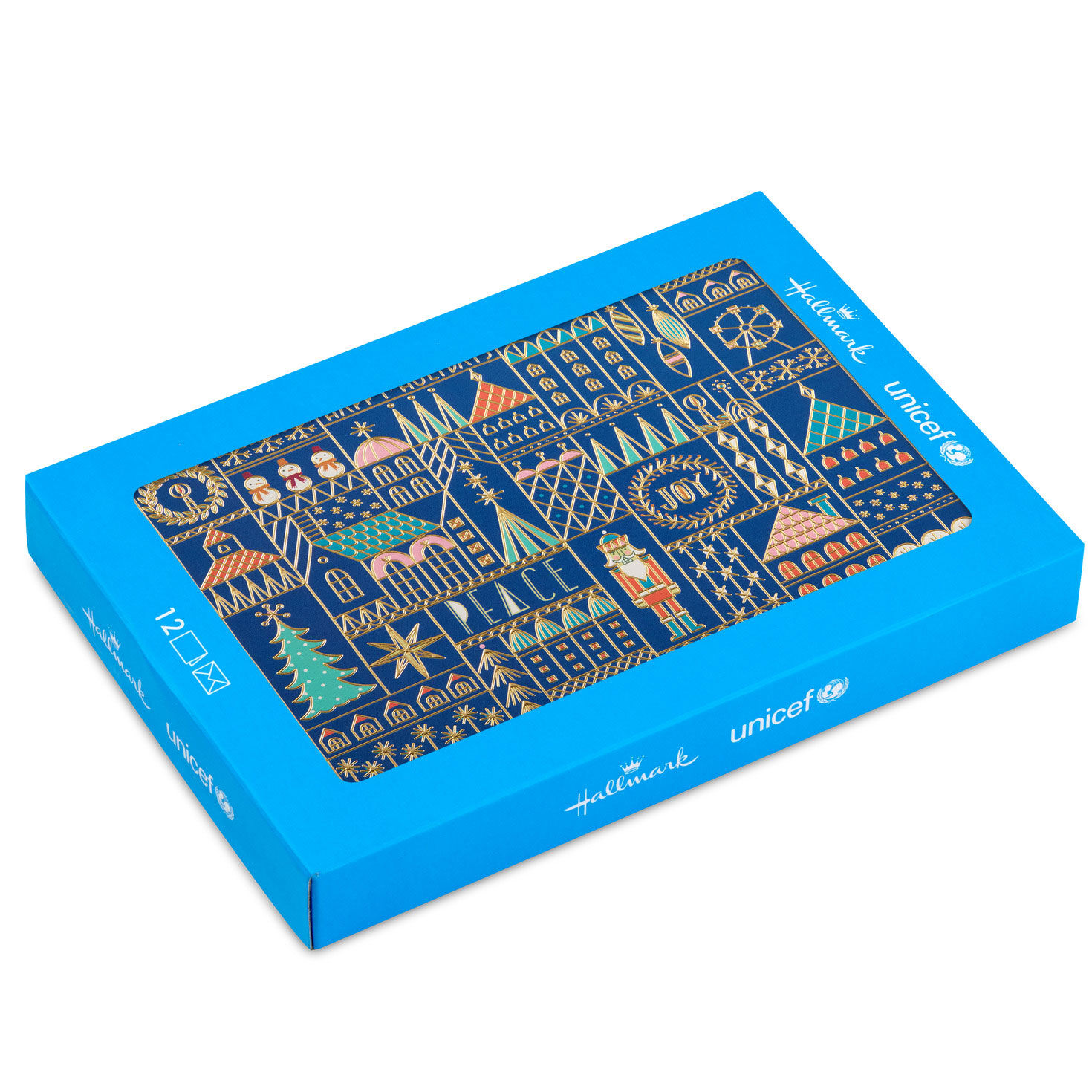 UNICEF Geometric Christmas Village on Blue Boxed Christmas Cards, Pack of 12 for only USD 12.50 | Hallmark