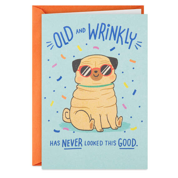 Old and Wrinkly Pug Funny Birthday Card, , large image number 1