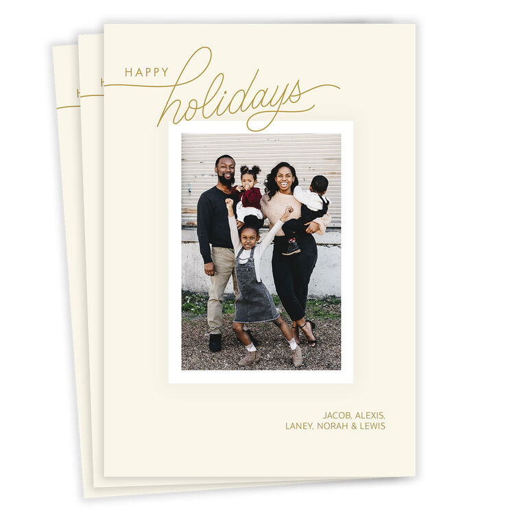 Simple Golden Beige Flat Holiday Photo Card