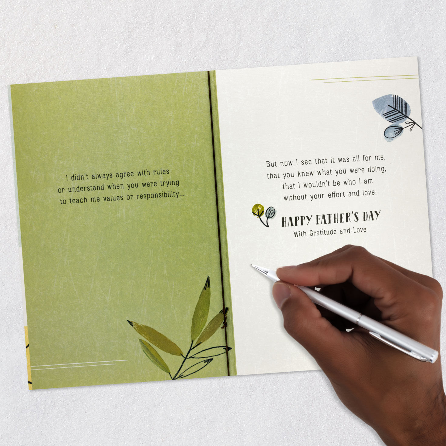 Leaves on Striped Background Dad Father's Day Card Signing card image number 7