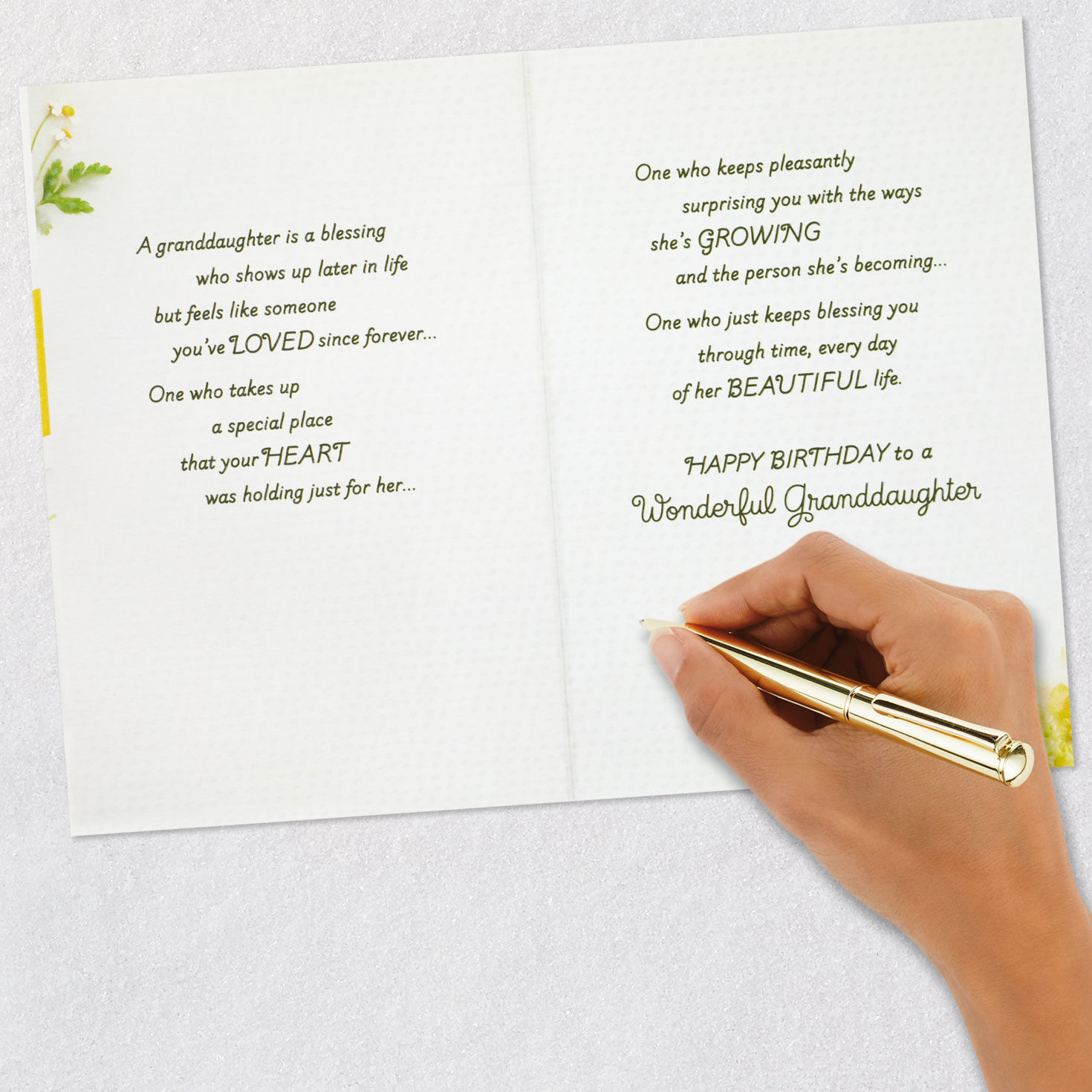 Yellow and White Flowers Granddaughter Birthday Card Signing card image number 7