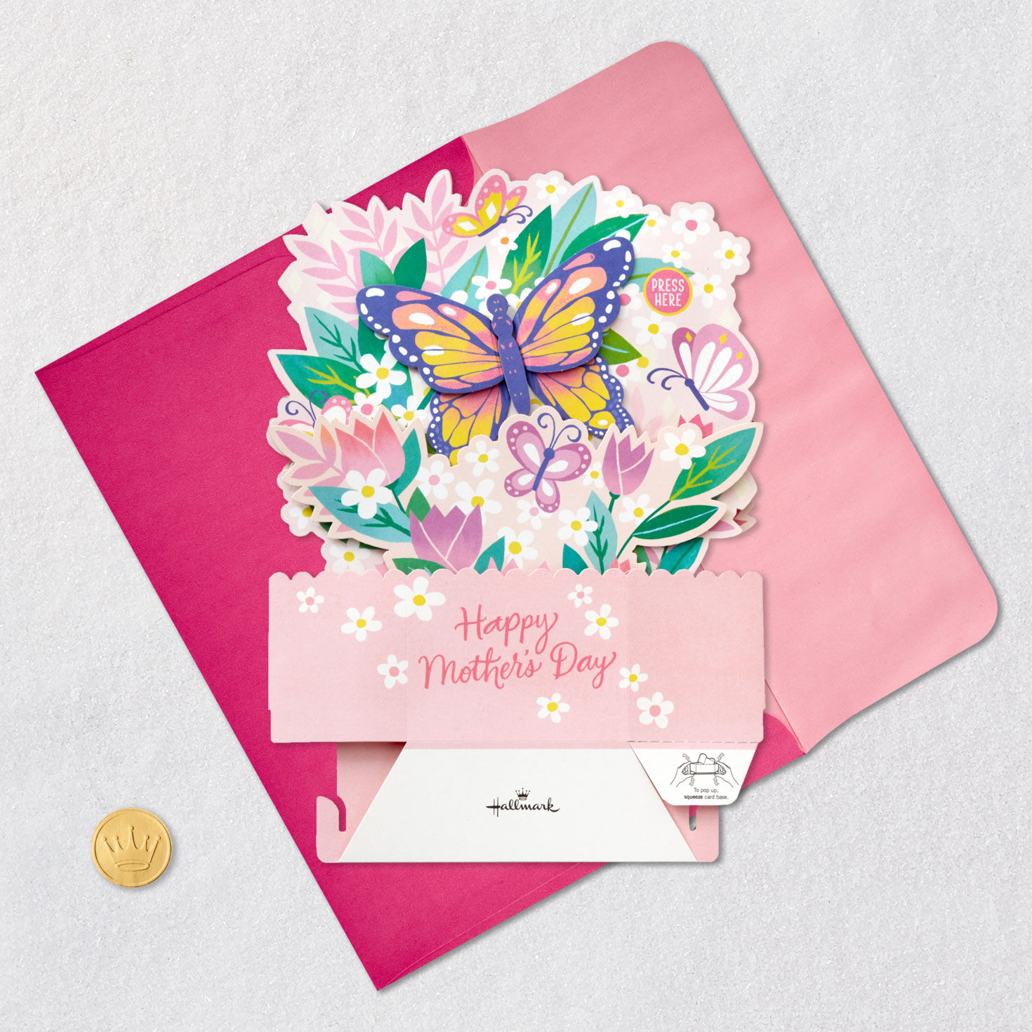 Pink and Purple Flowers and Butterflies Mother's Day Card Card Front with Envelope and Gold Seal image number 5