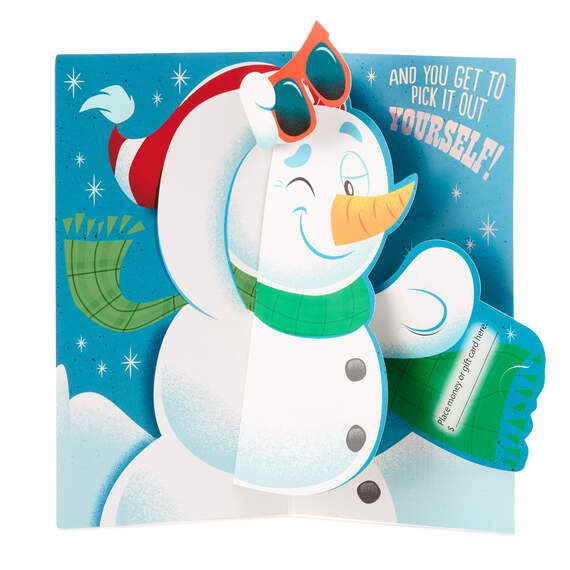 Snowman in Sunglasses Money Holder Pop Up Christmas Card, , large image number 2