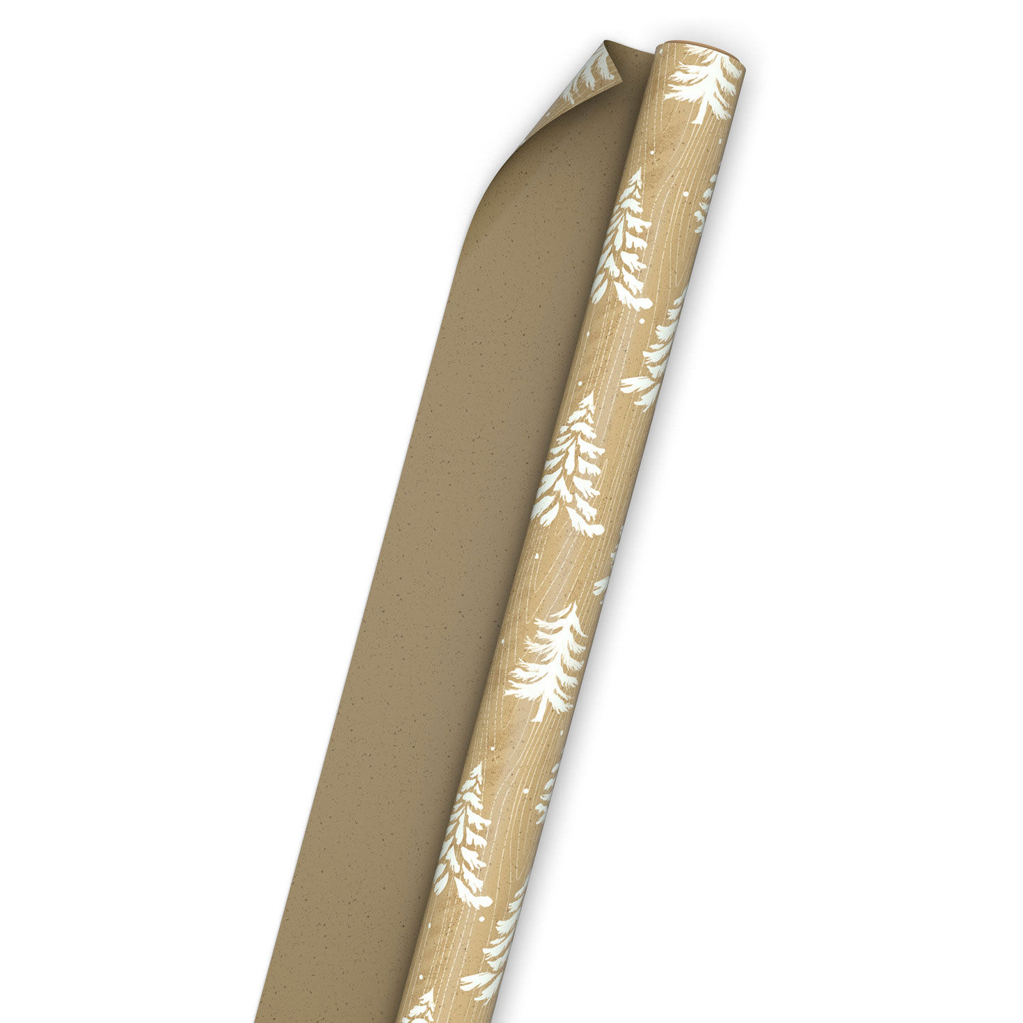 White Trees on Woodgrain Kraft Reversible Gift Wrap Wrap Tube image number 5