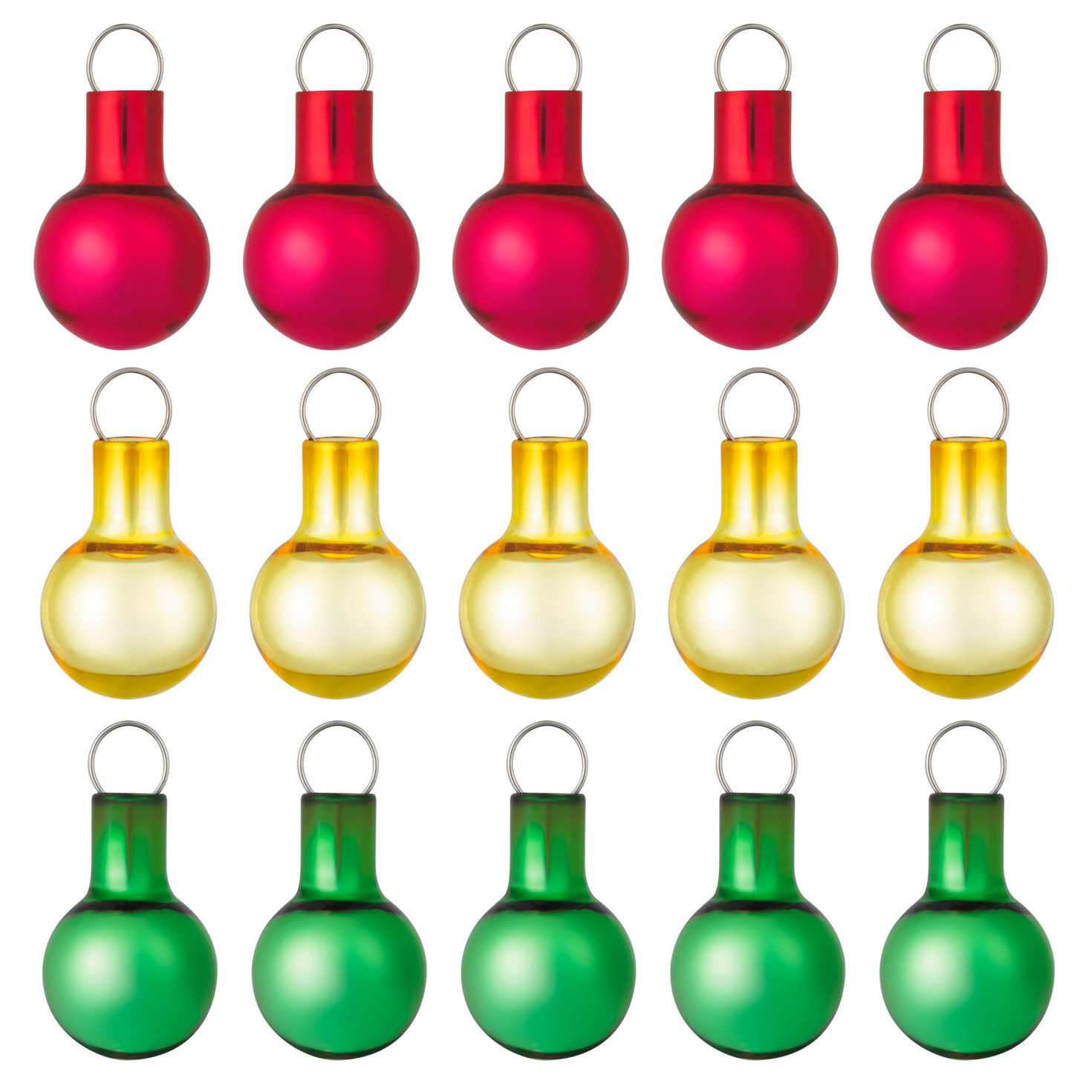 Mini Festive Red, Gold and Green Glass Ornaments, Set of 15