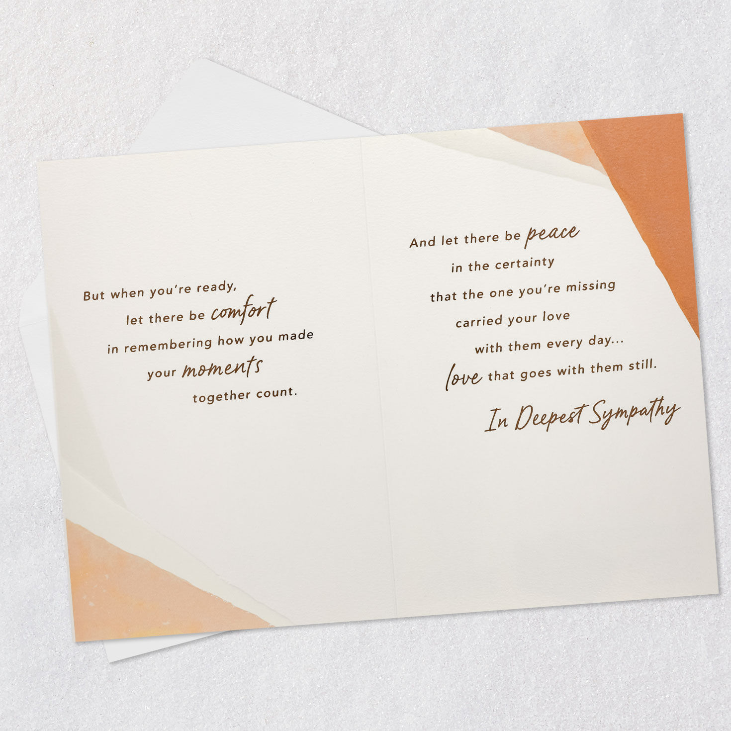 Abstract Tan and Peach Sympathy Card Open card with envelope image number 4