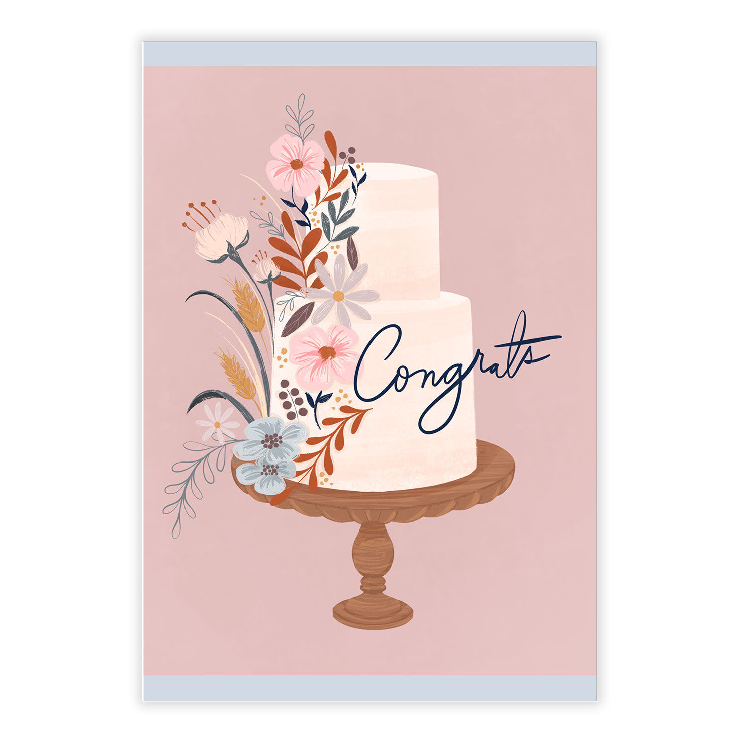 Elegant Cake With Flowers Personalized Wedding Card front image number 2