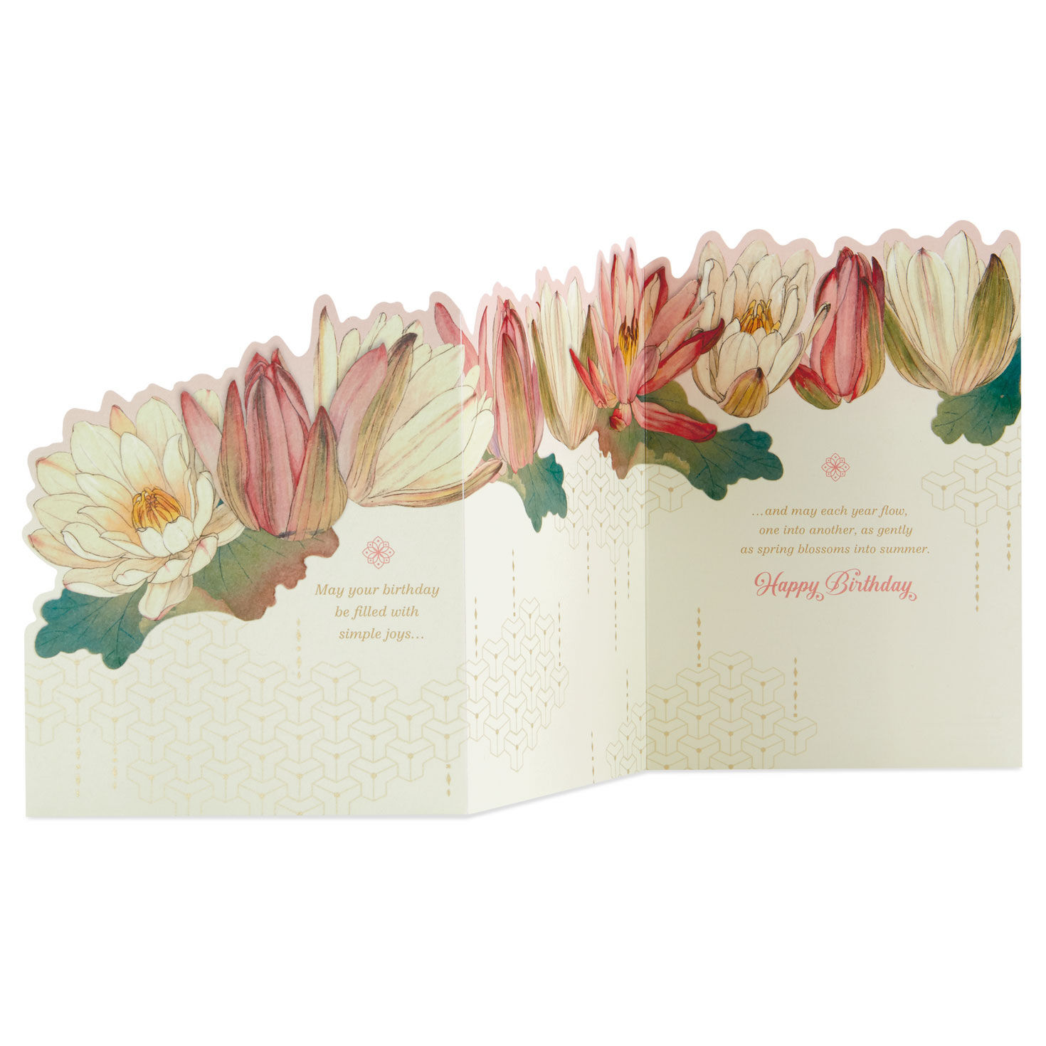Cream and Pink Lotus Blossoms Birthday Card open card image number 2