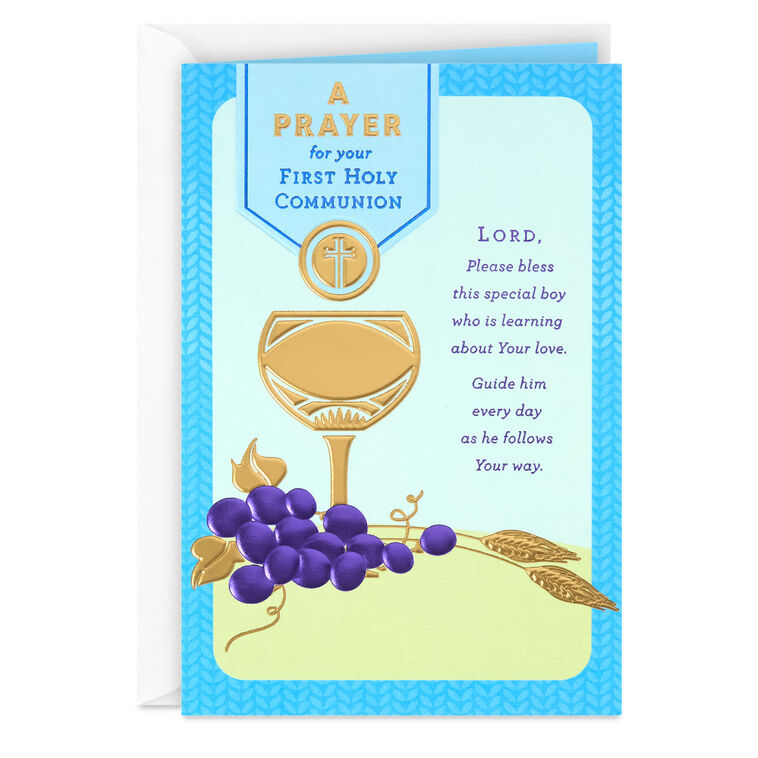 Prayer to Bless Special Boy Religious First Communion Card for Him