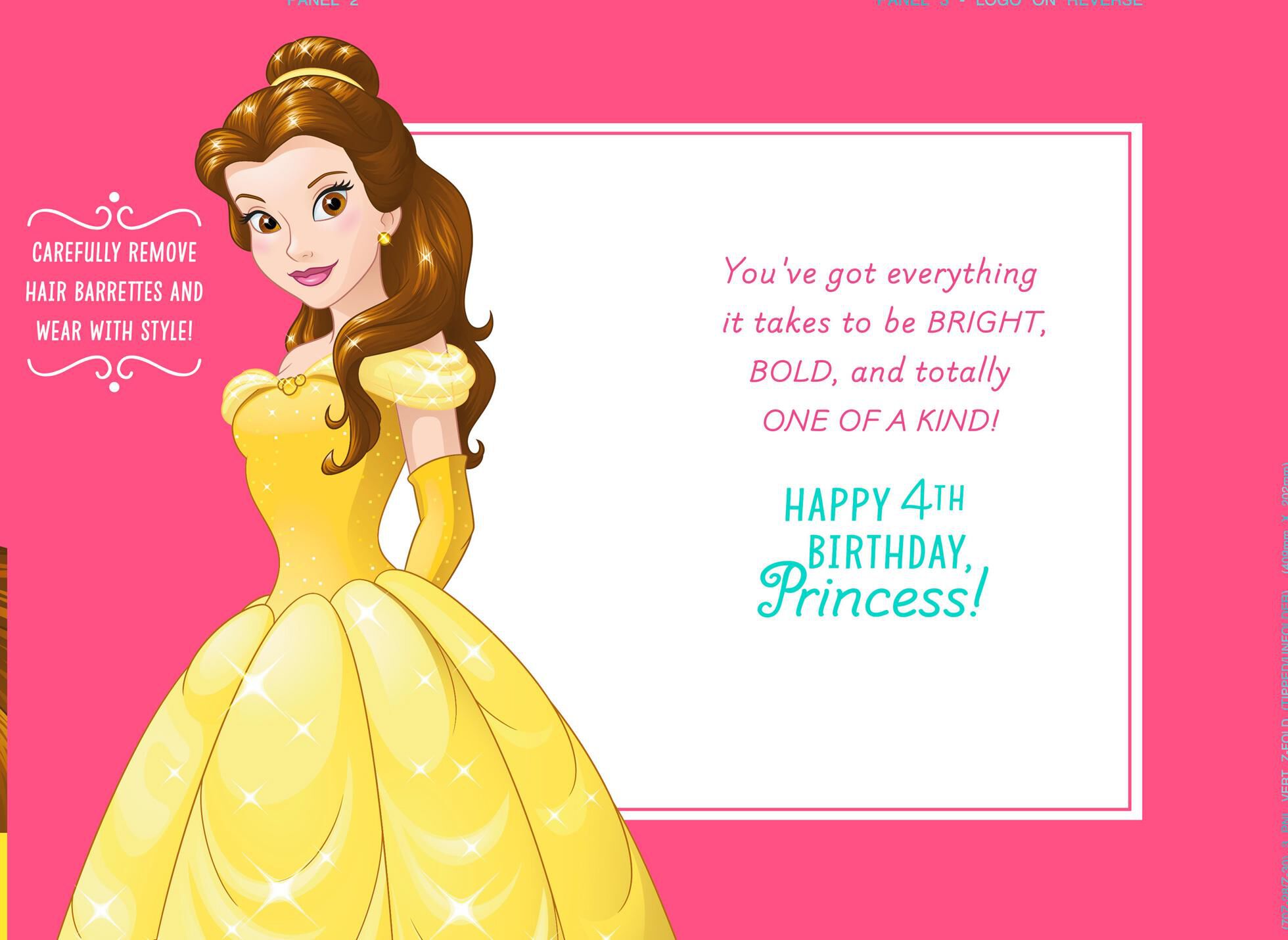 Disney Beauty and the Beast 4th Birthday Card With Barrettes