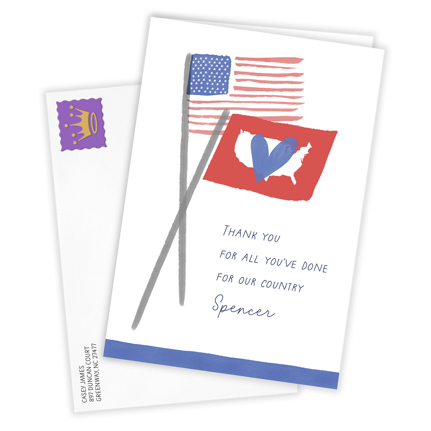 Flag Drawings Military Service Personalized Card Card Front with envelope image number 2