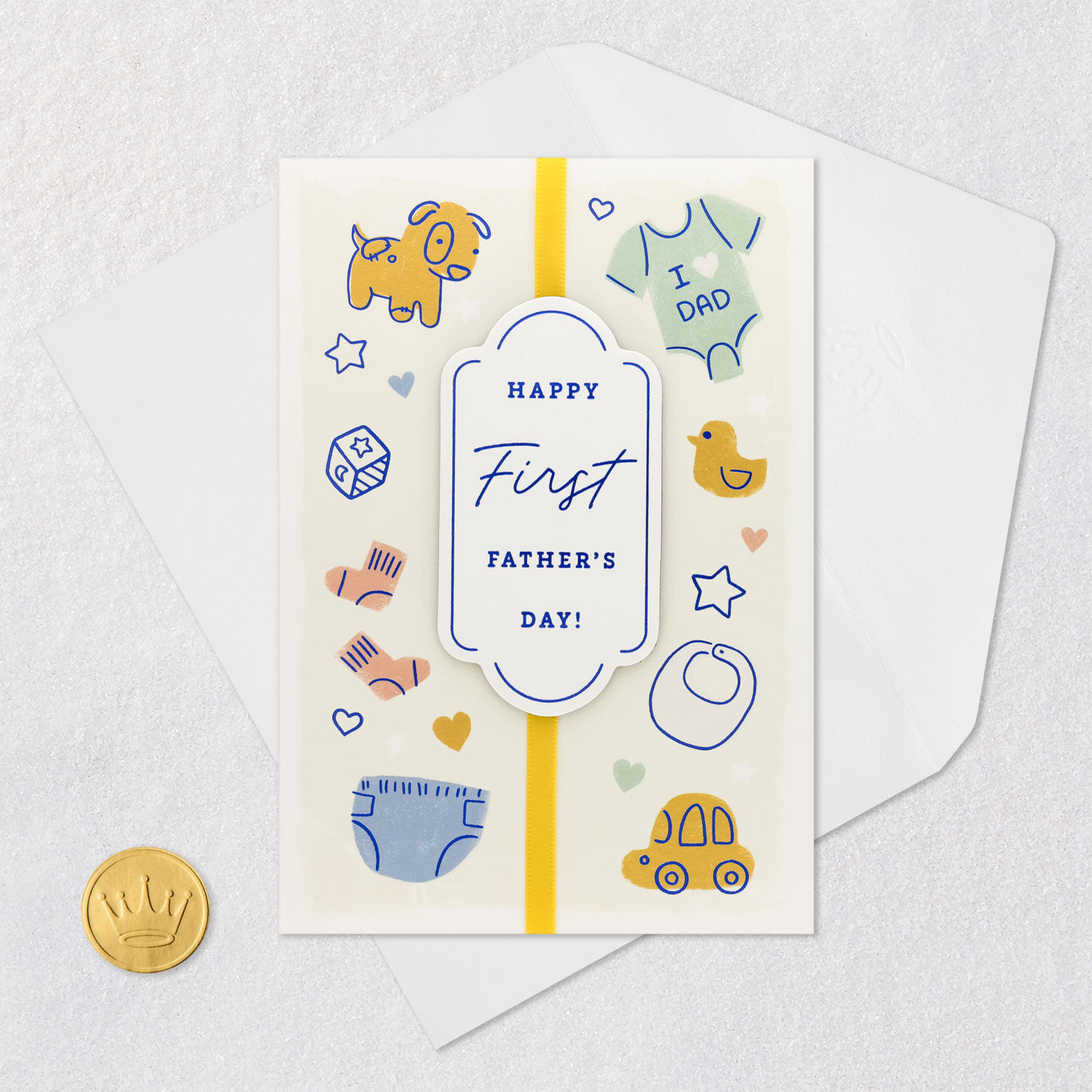 Pastel Baby Icons Dad's First Father's Day Card Card Front with Envelope and Gold Seal image number 5