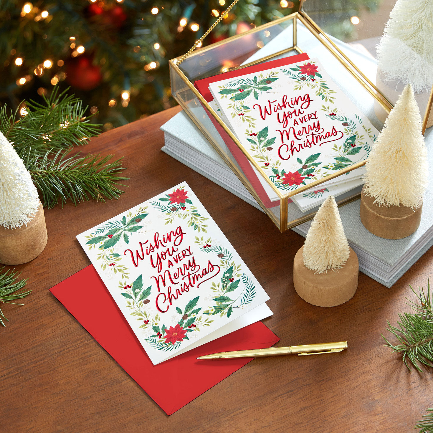 Holiday Botanical Border Boxed Christmas Card Pack in use image number 7