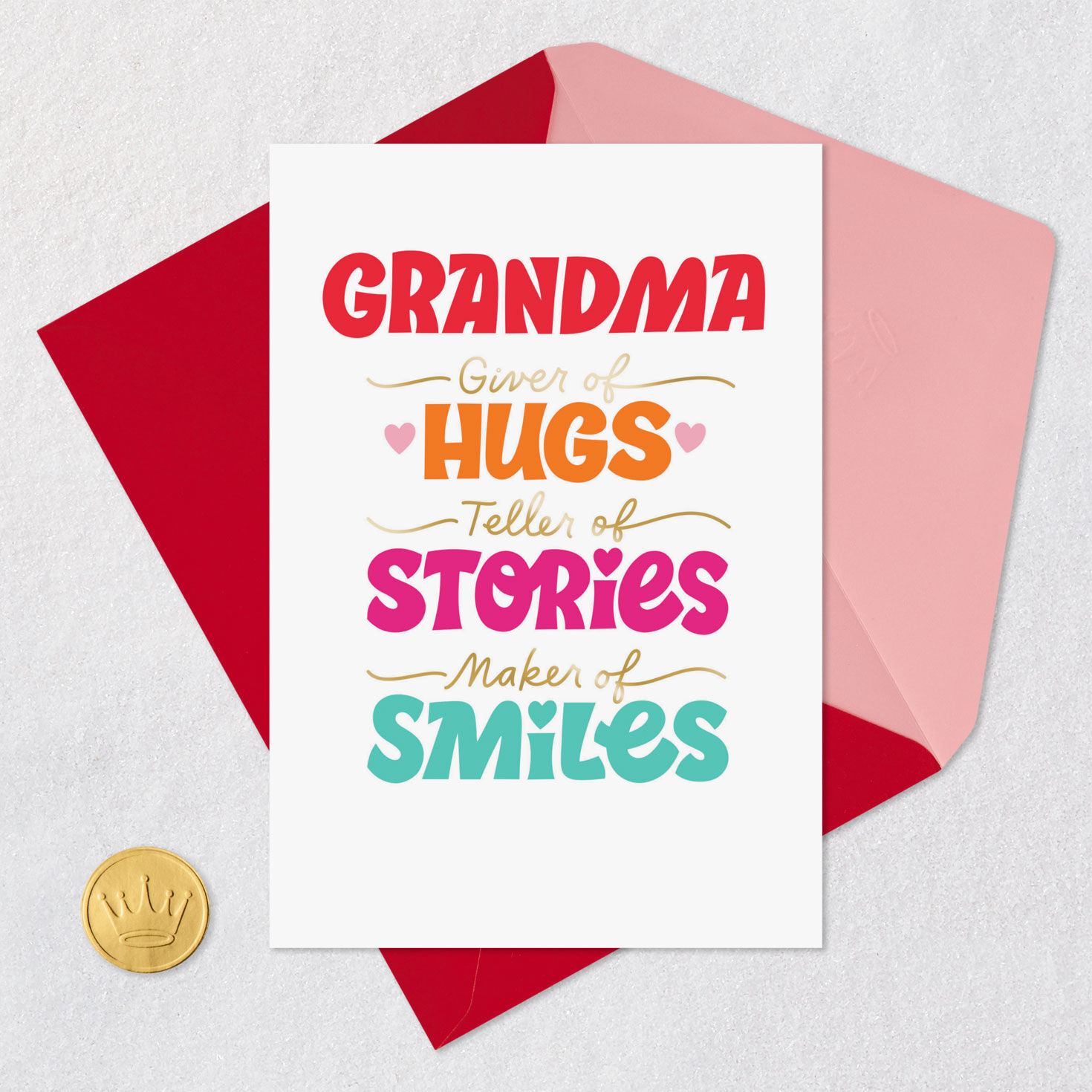 Hearts and Colorful Lettering Grandma Valentine's Card Card Front with Envelope and Gold Seal image number 6